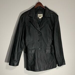 𝅺Sequence Leather Jacket Coat Front Button Closure Size 14 Colour Black